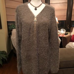 Oversized Zip Neck Fuzzy Sweater